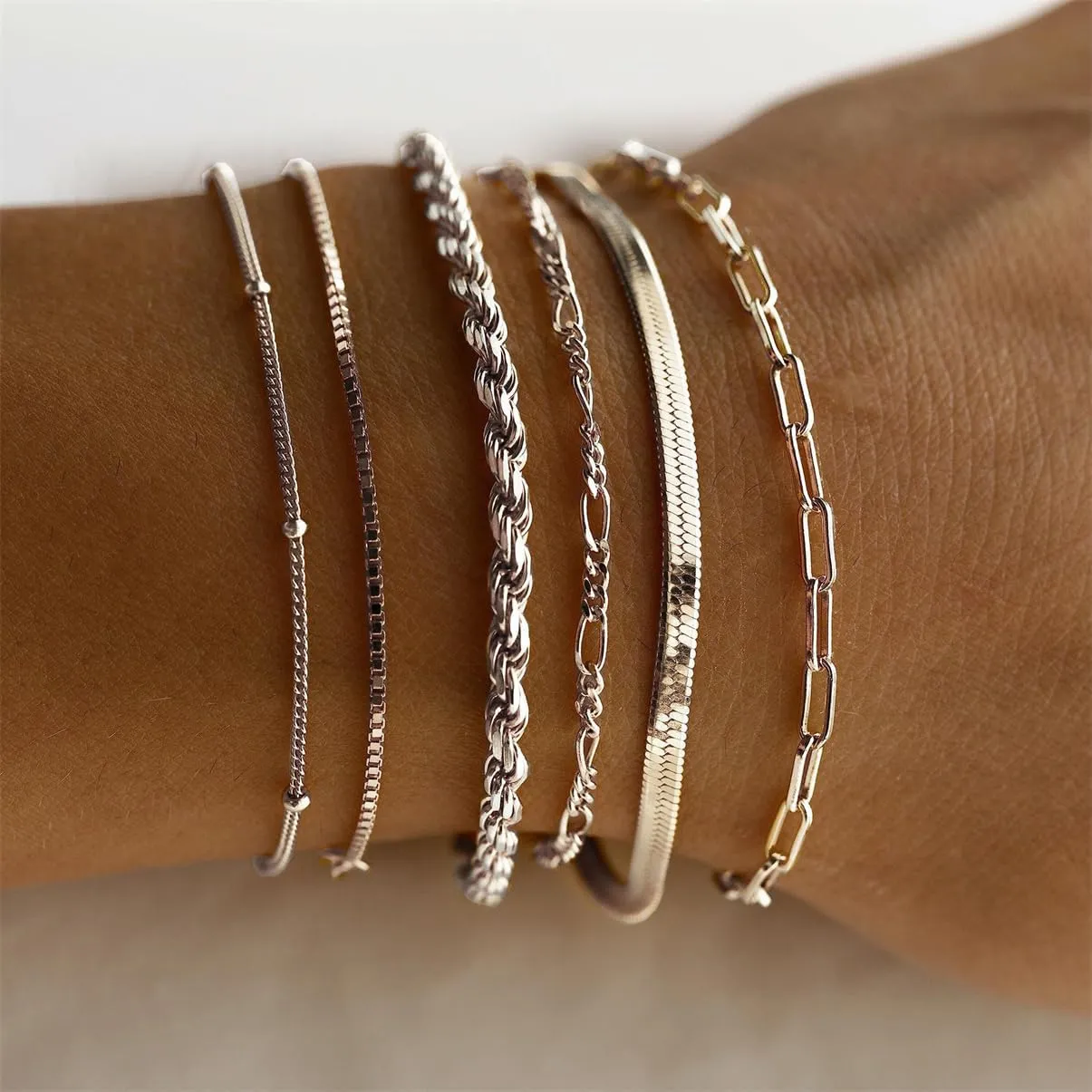 Gold Bangle Cuff Bracelets Set for Women,14K Gold Plated Stackable Bracelets for Women,Dainty Adjustable Bangle Paperclip Snake Cuban Link Chain Bracelets for Women