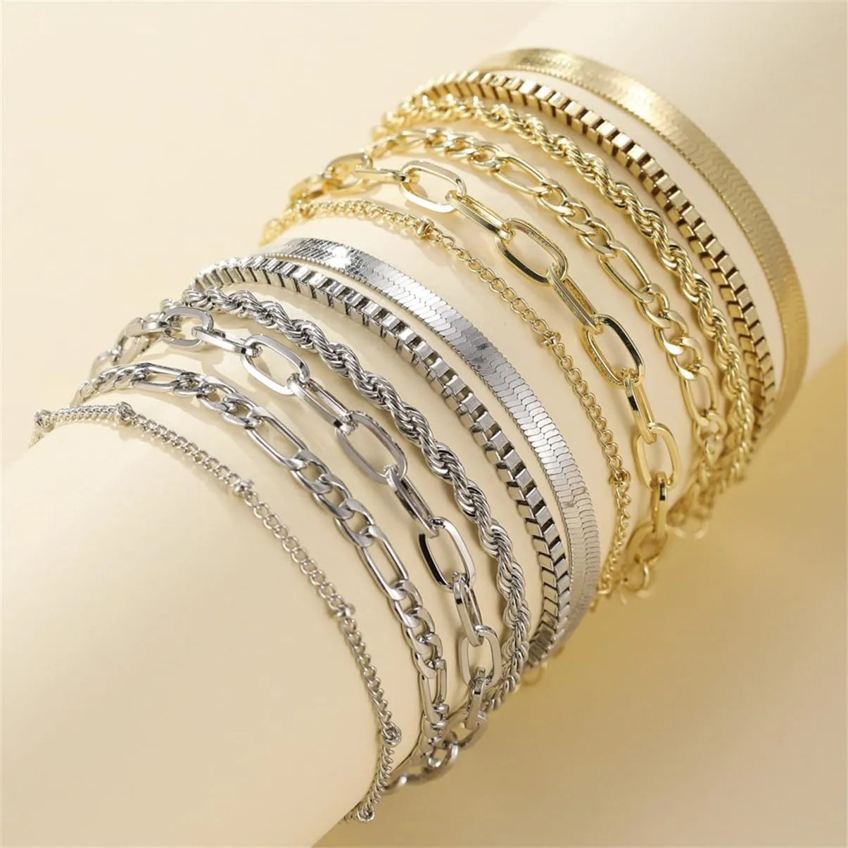 Gold Bangle Cuff Bracelets Set for Women,14K Gold Plated Stackable Bracelets for Women,Dainty Adjustable Bangle Paperclip Snake Cuban Link Chain Bracelets for Women