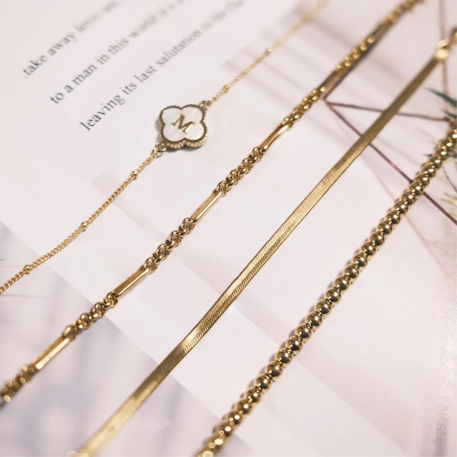 Gold Bracelets for Women, 24K Real Gold Plated A-Z Letter Sets Link Chain Bracelets Stack, Trendy Adjustable Bracelets Dainty Jewelry
