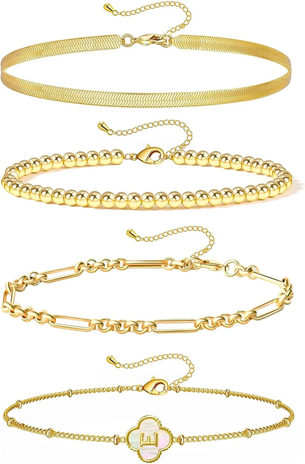 Gold Bracelets for Women, 24K Real Gold Plated A-Z Letter Sets Link Chain Bracelets Stack, Trendy Adjustable Bracelets Dainty Jewelry