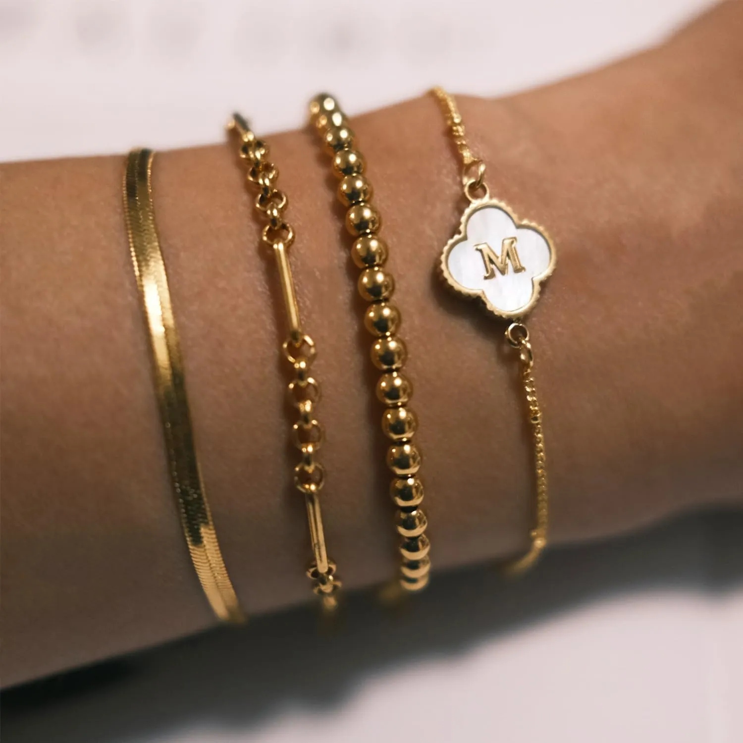Gold Bracelets for Women, 24K Real Gold Plated A-Z Letter Sets Link Chain Bracelets Stack, Trendy Adjustable Bracelets Dainty Jewelry