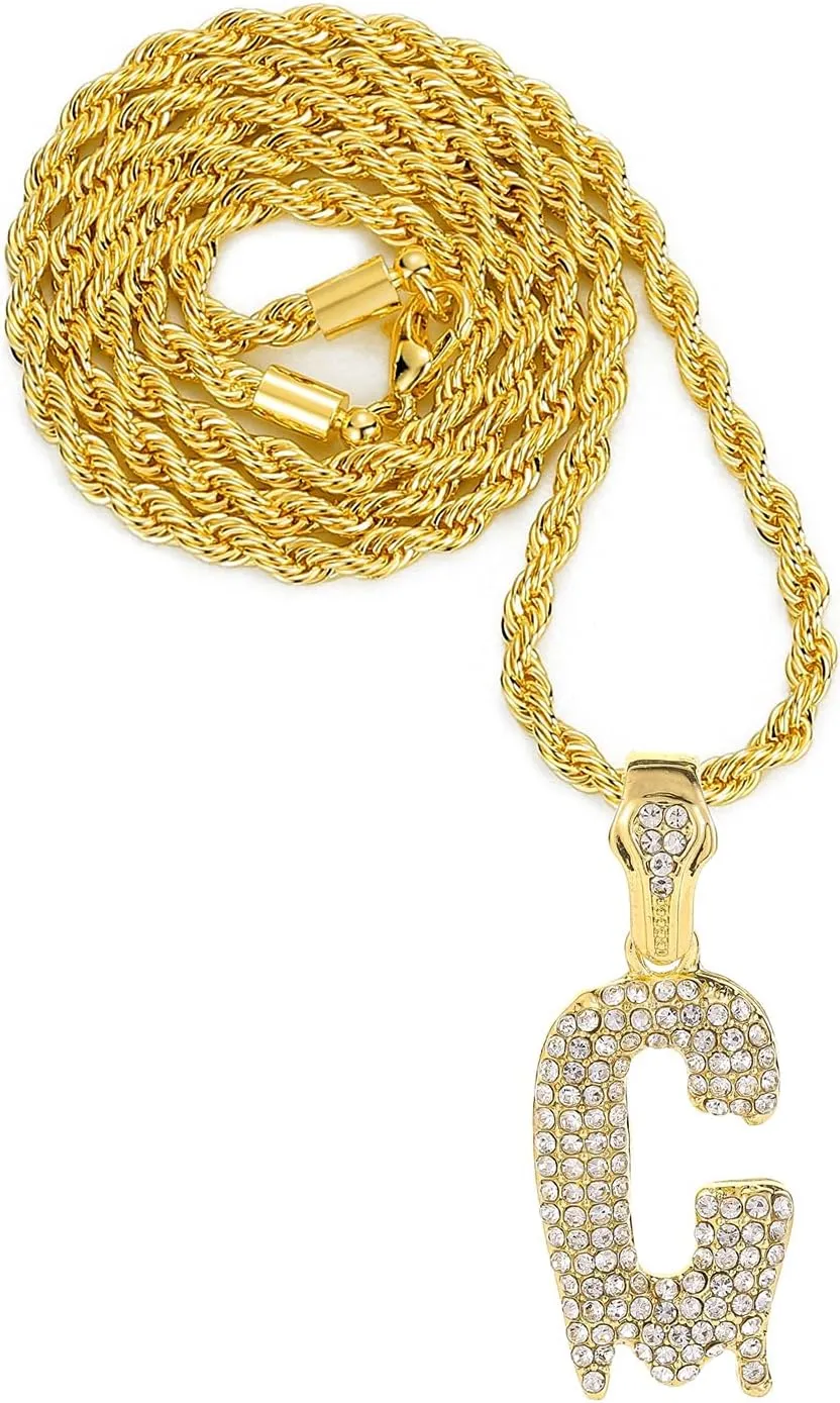 Gold Silver Initial Letter Necklaces for Men/Women, Dripping Initial Letter Pendant Necklaces A-Z, Mens Necklace Initial Letter chains