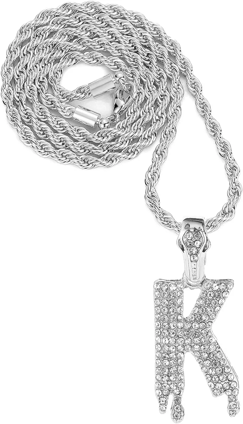 Gold Silver Initial Letter Necklaces for Men/Women, Dripping Initial Letter Pendant Necklaces A-Z, Mens Necklace Initial Letter chains