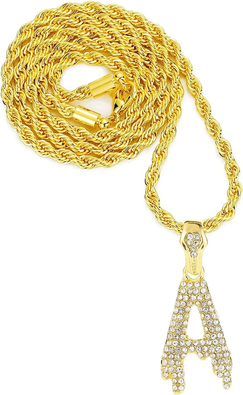 Gold Silver Initial Letter Necklaces for Men/Women, Dripping Initial Letter Pendant Necklaces A-Z, Mens Necklace Initial Letter chains