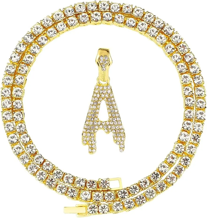 Gold Silver Initial Letter Necklaces for Men/Women, Dripping Initial Letter Pendant Necklaces A-Z, Mens Necklace Initial Letter chains