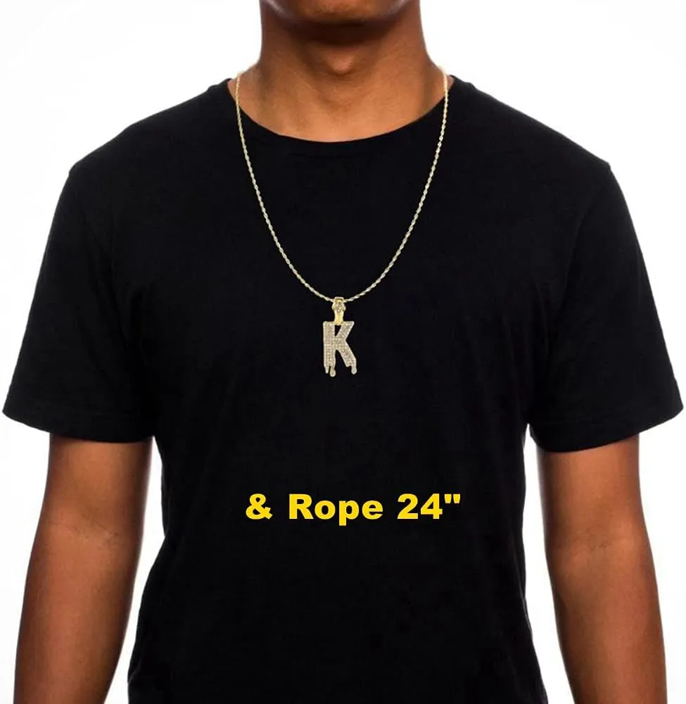 Gold Silver Initial Letter Necklaces for Men/Women, Dripping Initial Letter Pendant Necklaces A-Z, Mens Necklace Initial Letter chains
