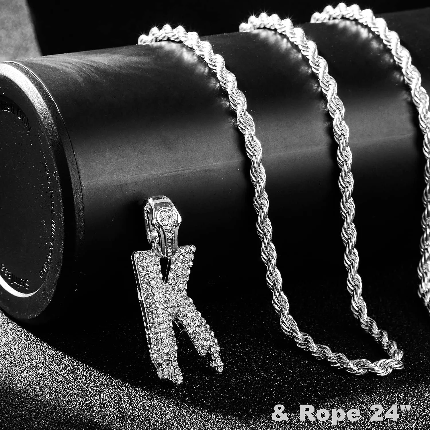 Gold Silver Initial Letter Necklaces for Men/Women, Dripping Initial Letter Pendant Necklaces A-Z, Mens Necklace Initial Letter chains