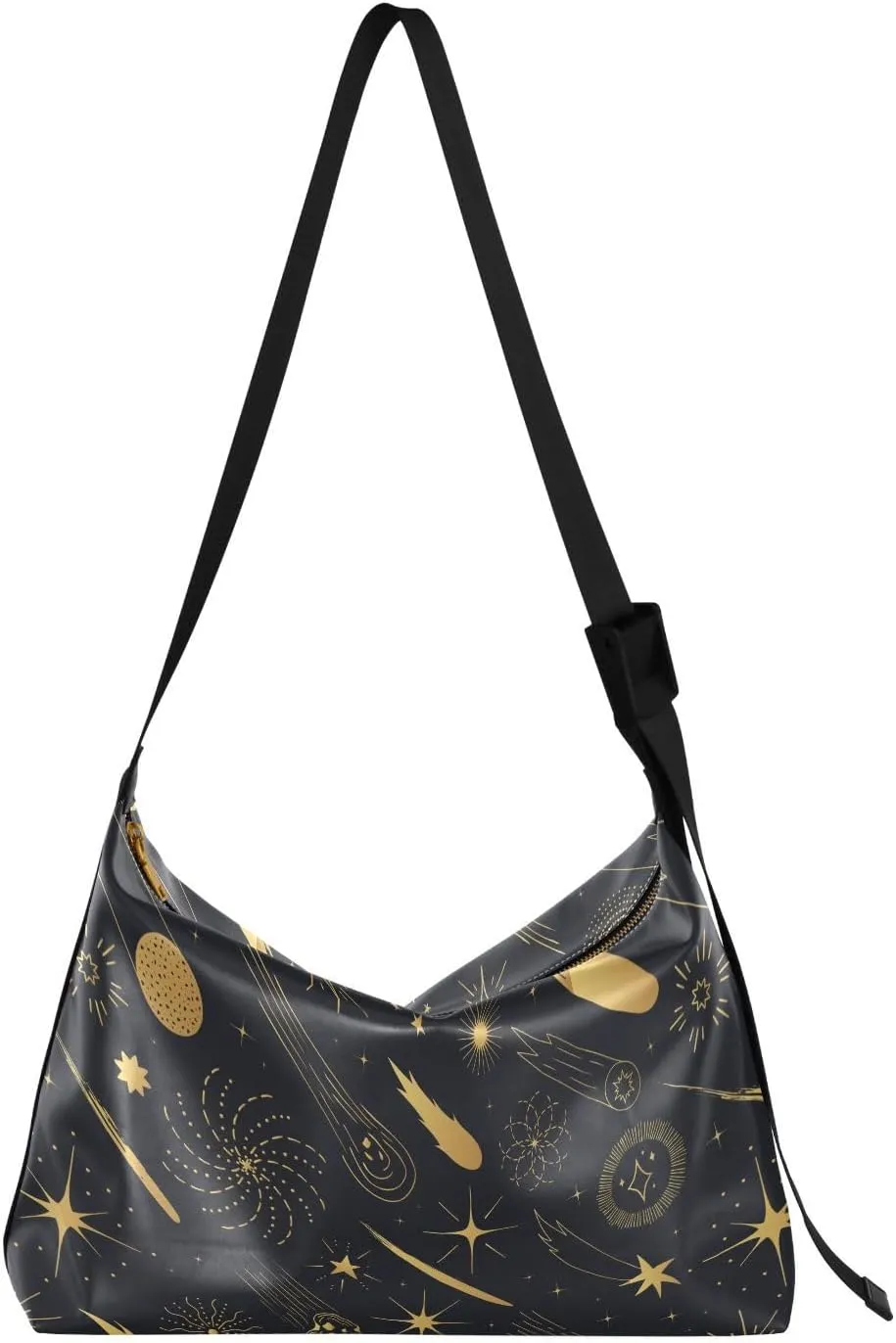 Golden Space Astrological Hobo Crossbody Bags for Women Leather Large Shoulder Bag Cross Body Moon Stars Trendy Womens Tote Bags Handbag for Travel Shopping
