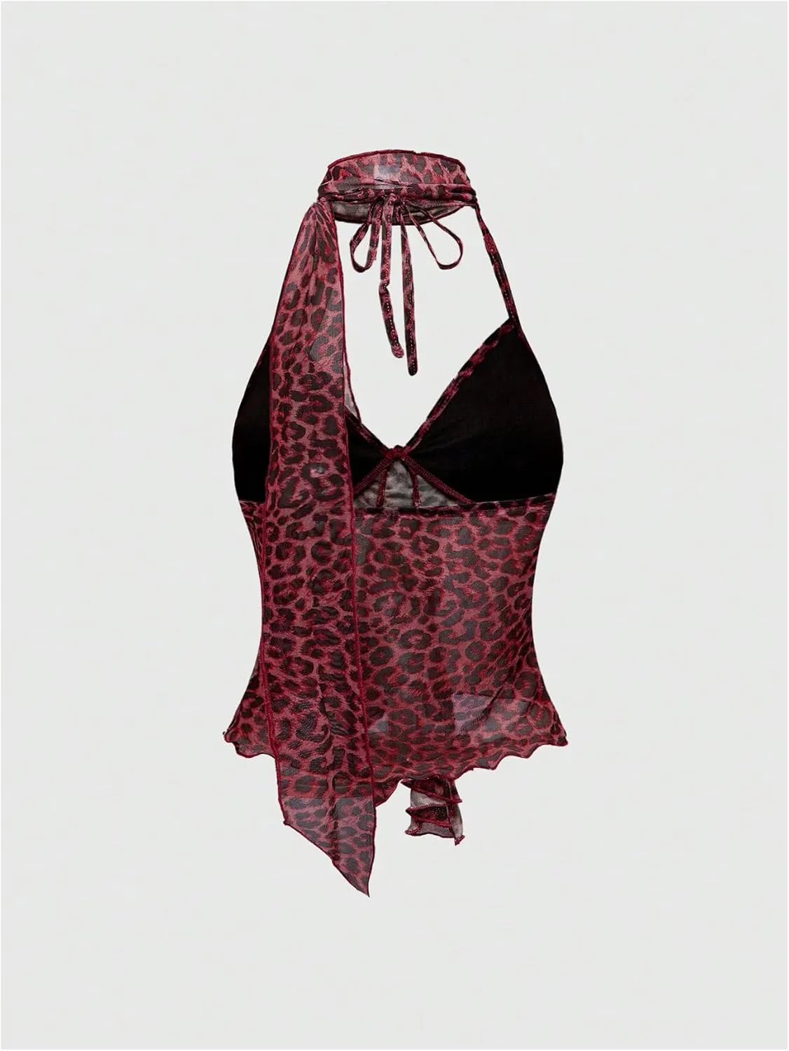 GORGLITTER Women's Cheetah Animal Print Halter Top Mesh Leopard Going Out Tops Open Back V Neck Sleeveless Cami