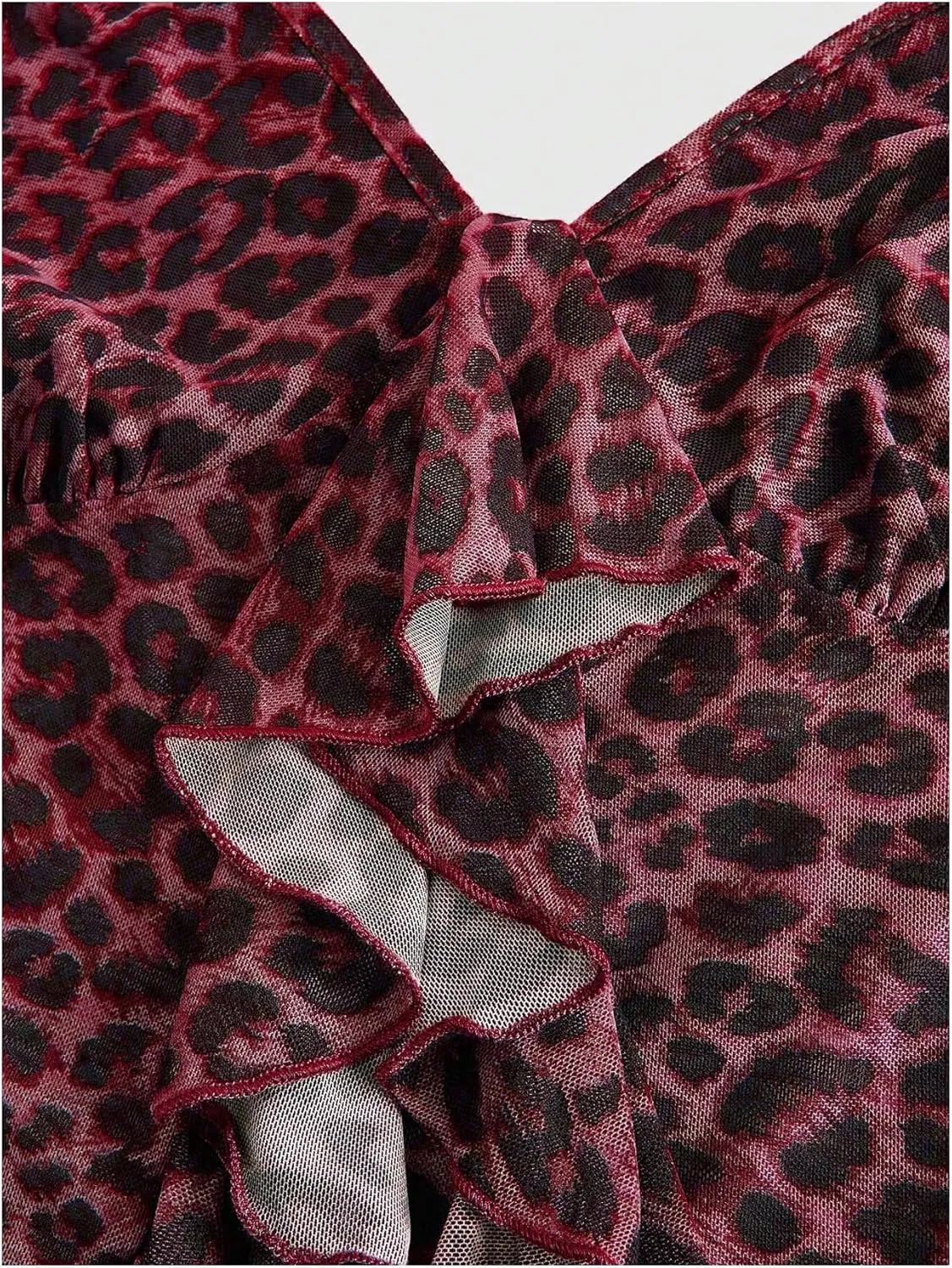 GORGLITTER Women's Cheetah Animal Print Halter Top Mesh Leopard Going Out Tops Open Back V Neck Sleeveless Cami
