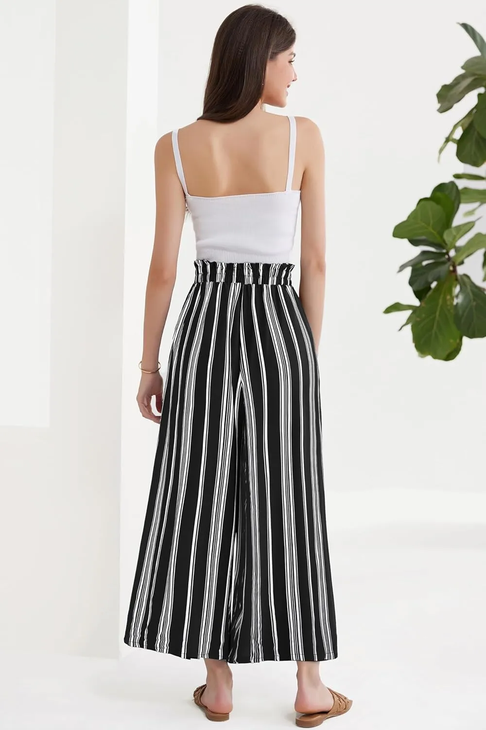 GRACE KARIN Women's Wide Leg Pants with Pockets Lightweight High Waisted Tie Knot Caual Loose Split Flowy Palazzo Trousers