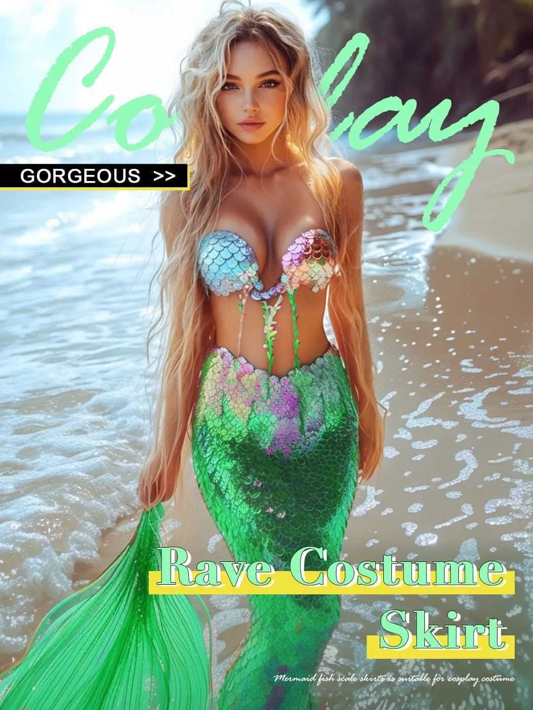GRAEEN Mermaid Scale Skirt Sexy Mermaid Tail Maxi Costume Skirts for Women
