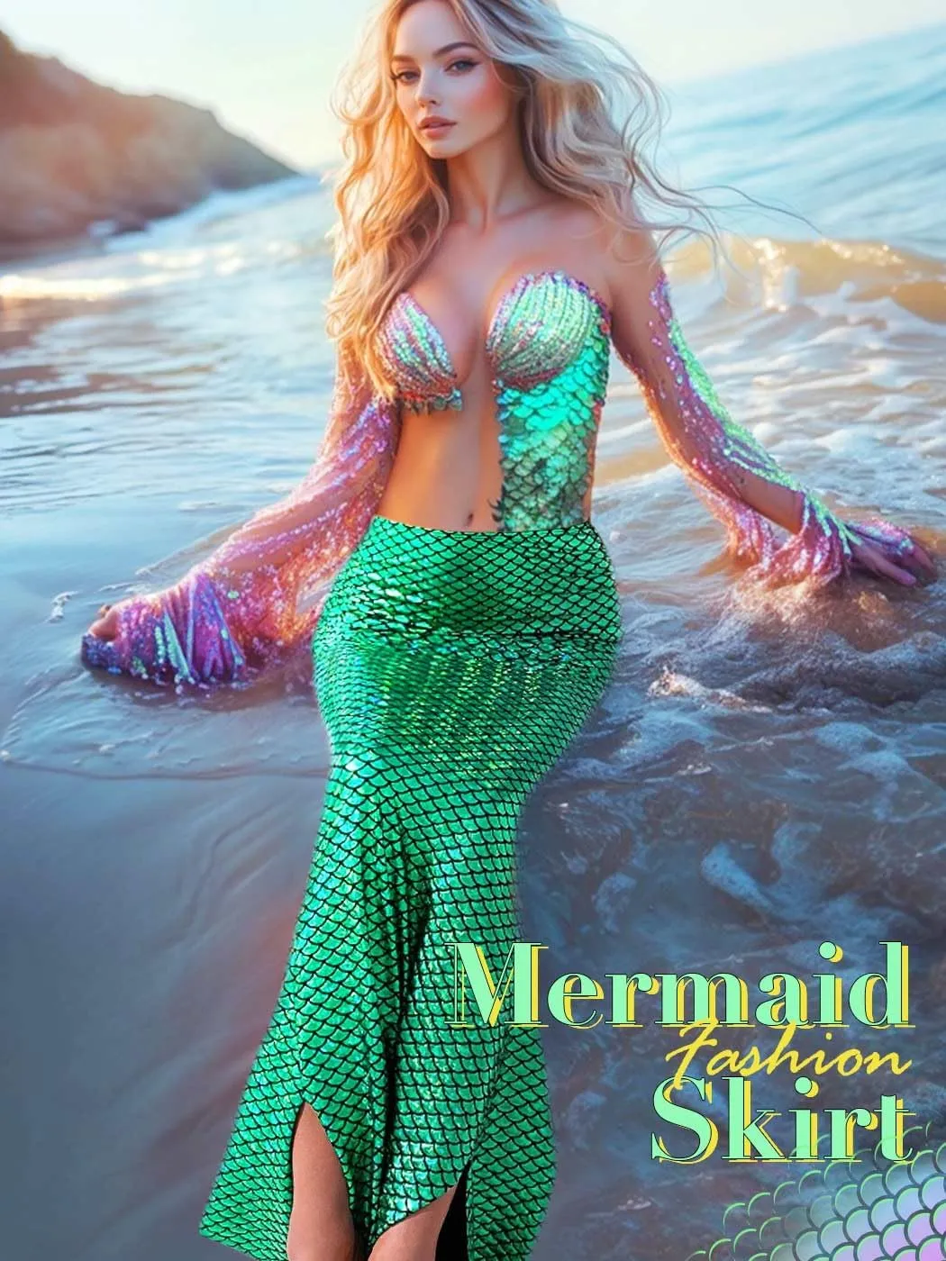 GRAEEN Mermaid Scale Skirt Sexy Mermaid Tail Maxi Costume Skirts for Women