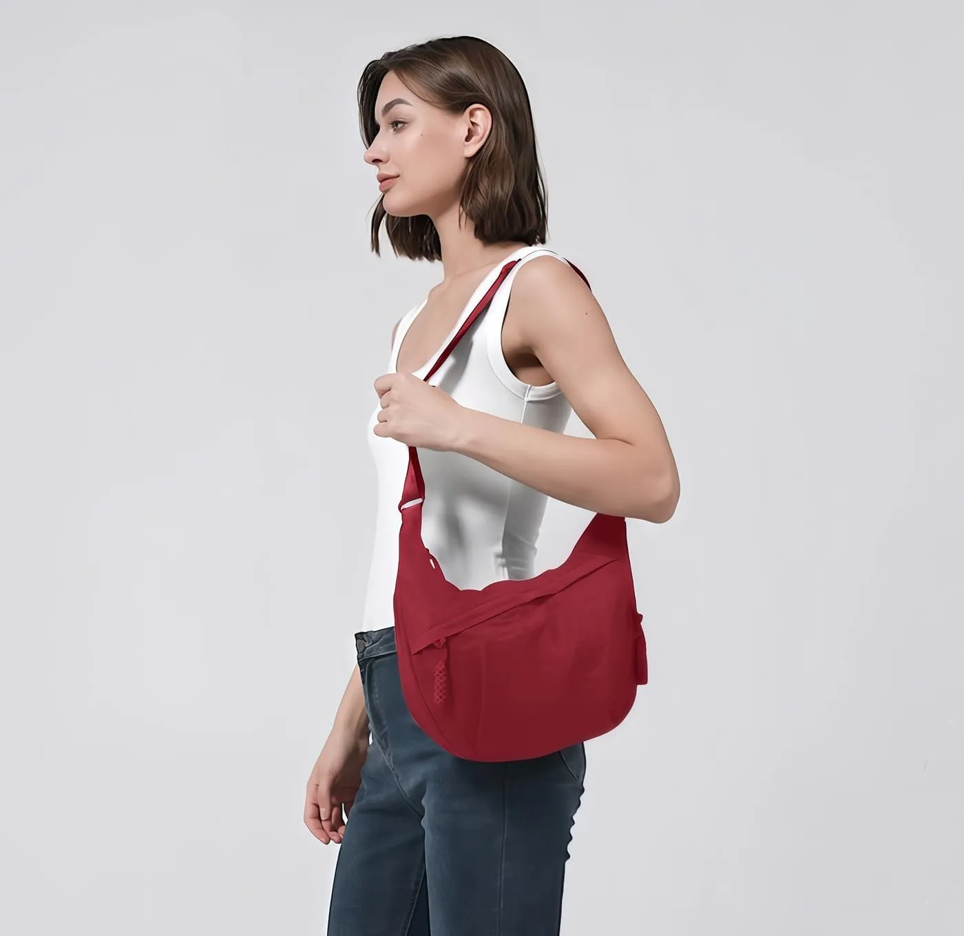GRPKSSIB Nylon Crescent Bag Hobo Crossbody Bags Casual Sling Bag Slouchy Shoulder Bags Travel Messenger Bag for Women Men