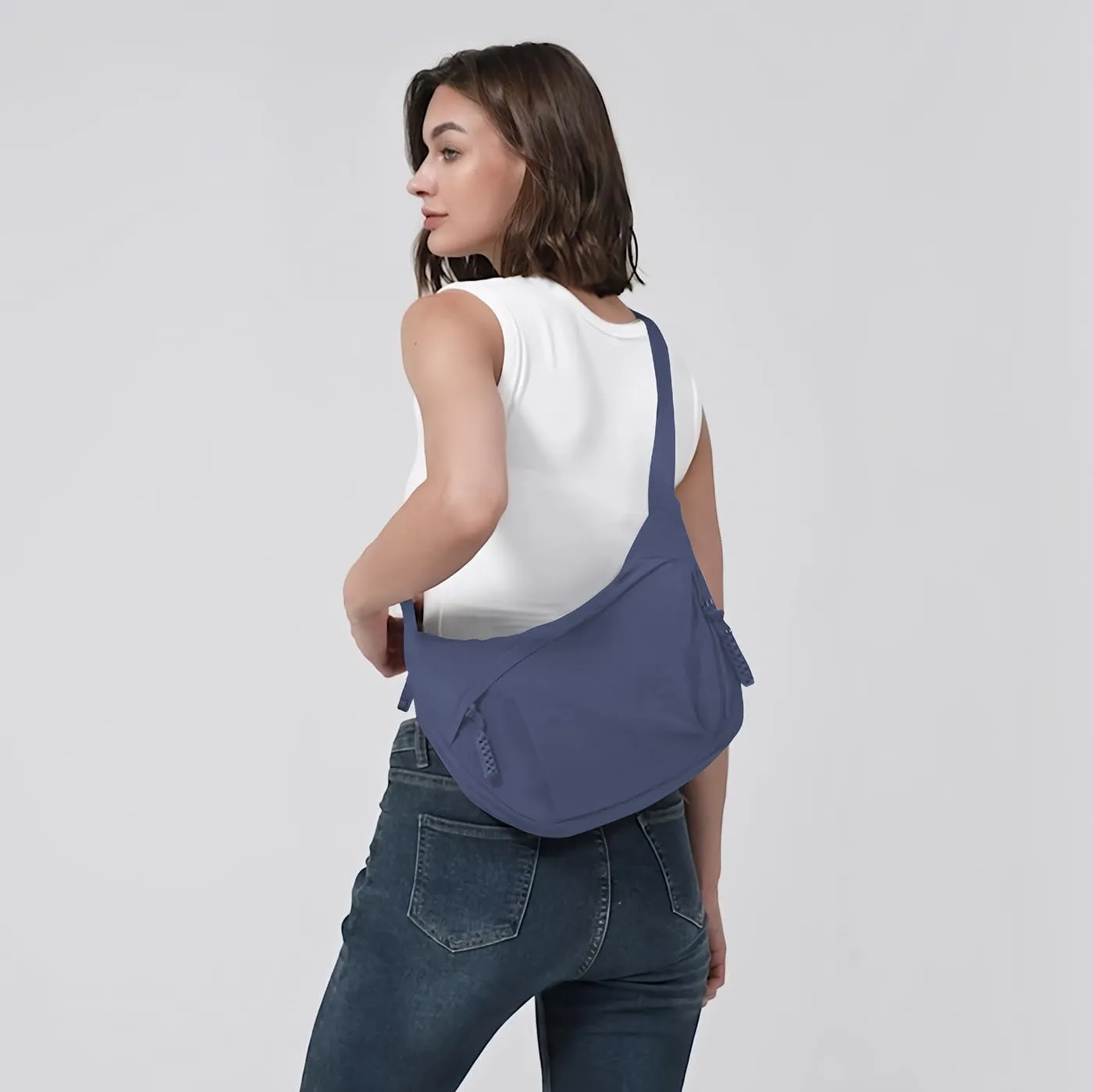 GRPKSSIB Nylon Crescent Bag Hobo Crossbody Bags Casual Sling Bag Slouchy Shoulder Bags Travel Messenger Bag for Women Men