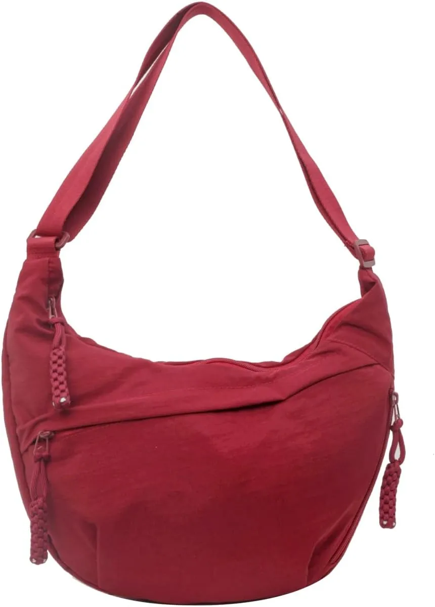 GRPKSSIB Nylon Crescent Bag Hobo Crossbody Bags Casual Sling Bag Slouchy Shoulder Bags Travel Messenger Bag for Women Men