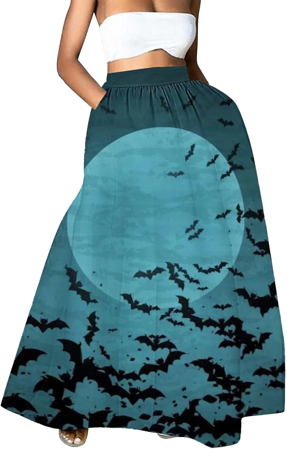 Halloween Tutu for Women High Waist Party Beach Pocket Long Maxi Skirt Halloween Party Hippie Clothes for Women