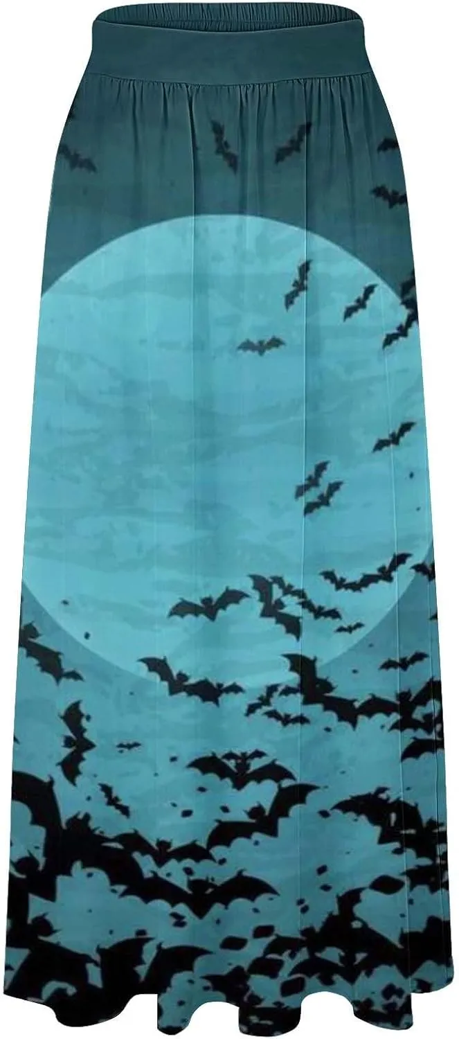Halloween Tutu for Women High Waist Party Beach Pocket Long Maxi Skirt Halloween Party Hippie Clothes for Women
