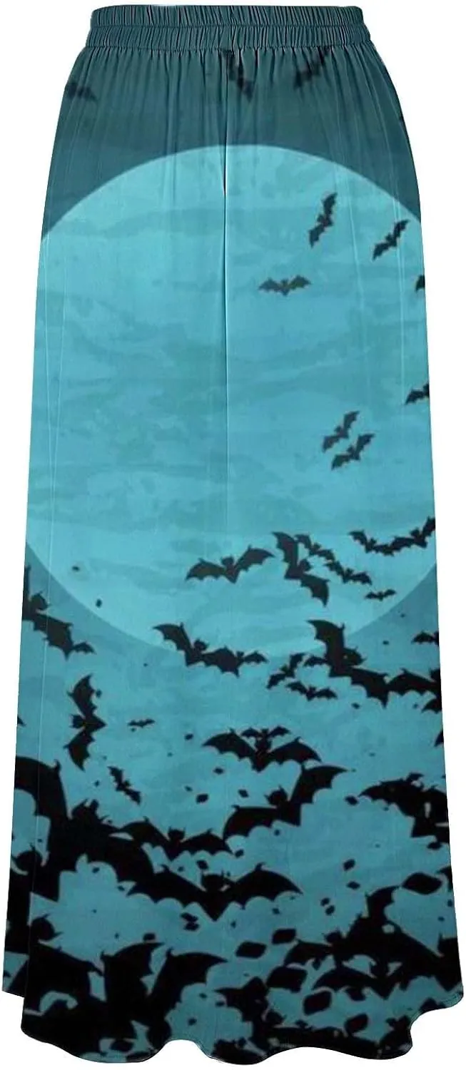 Halloween Tutu for Women High Waist Party Beach Pocket Long Maxi Skirt Halloween Party Hippie Clothes for Women
