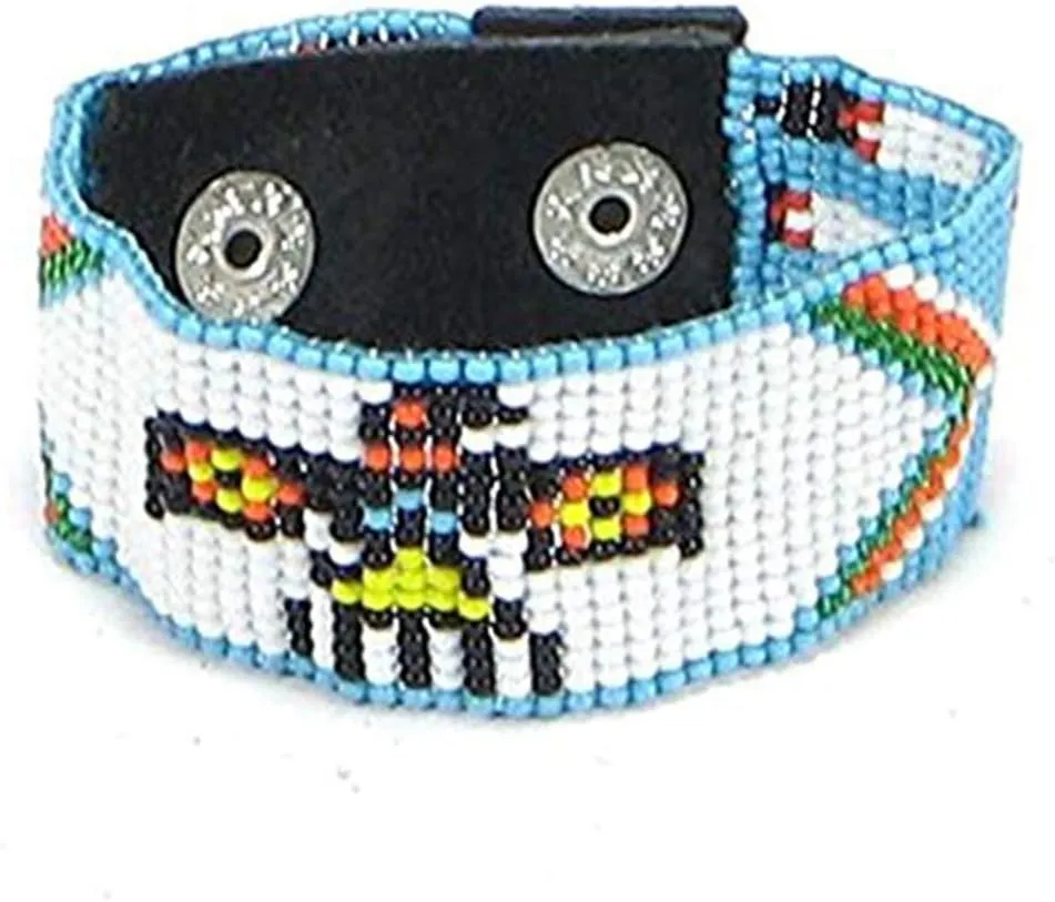 Handmade Beaded Indian Jewelery Bracelet, Native American Style Seed Beads Thunderbird Beaded Unisex Cuff Bracelet. B-19-SB-8
