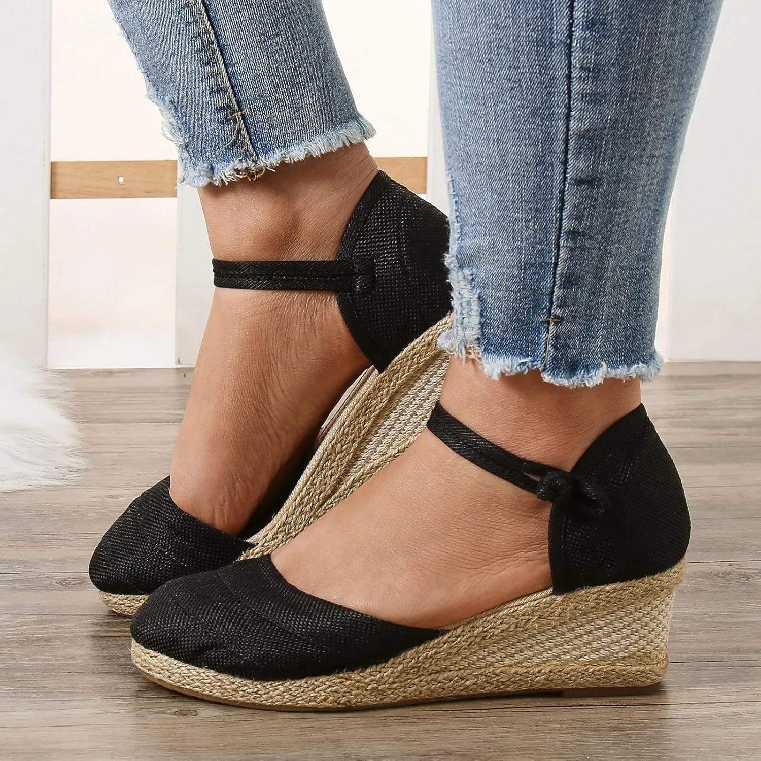Hbeylia Closed Toe Sandals for Women, Women's Espadrilles Low Wedge Heel Sandals Ankle Strap Espadrille Comfortable Platform Wedge Sandals Dressy Casual Summer Closed Toe Shoes for Women
