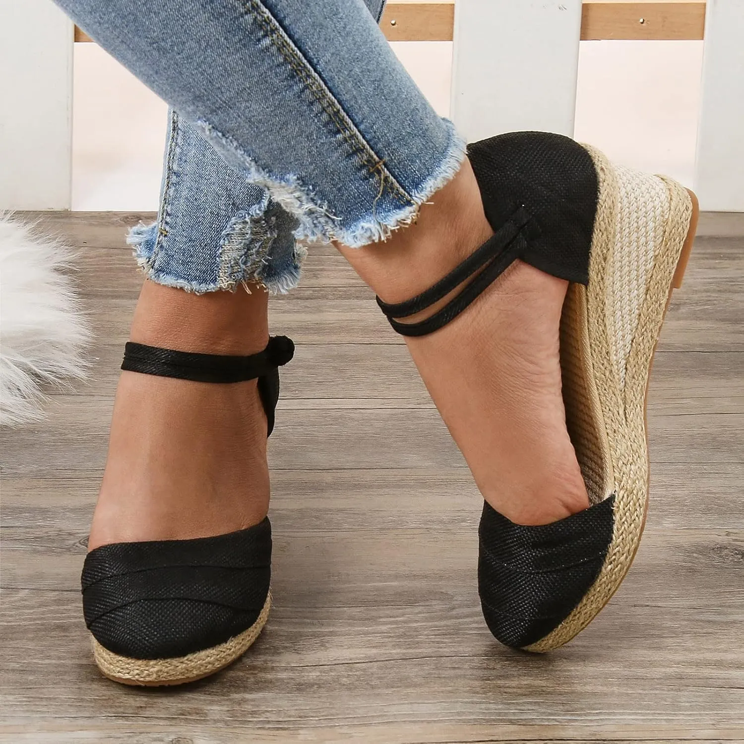 Hbeylia Closed Toe Sandals for Women, Women's Espadrilles Low Wedge Heel Sandals Ankle Strap Espadrille Comfortable Platform Wedge Sandals Dressy Casual Summer Closed Toe Shoes for Women