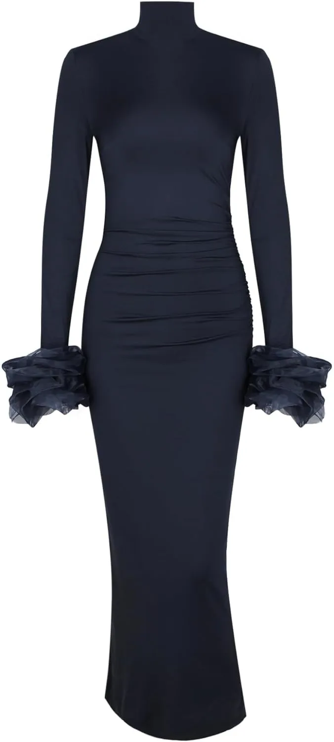 HENGEN 2025 New Long Sleeve Tight Bag Hip Split Long Skirt Sexy Skirt Women's Dress Women(Small)