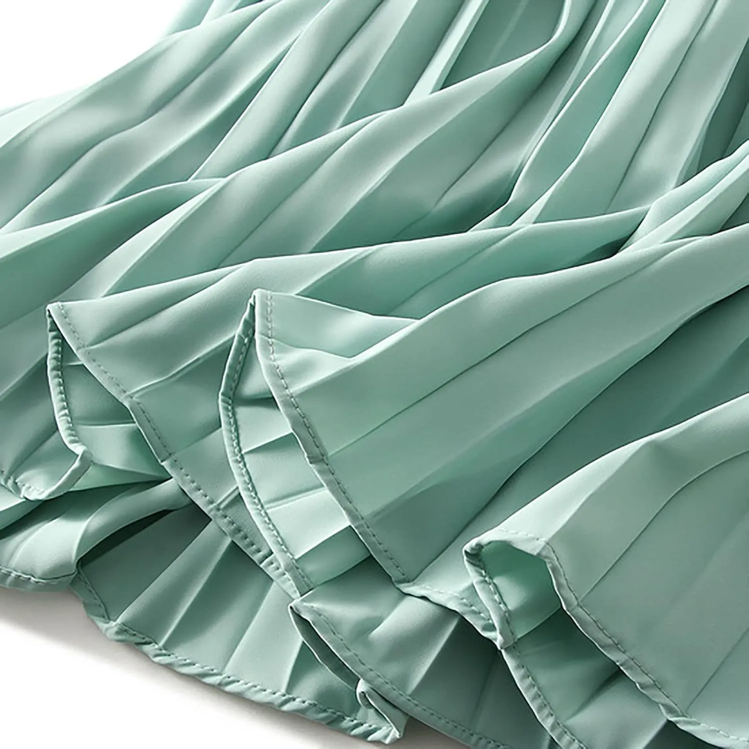 HGps8w Women Elegant Pleated Skirt Solid Color High Elastic Waist Midi Swing A-line Skirts