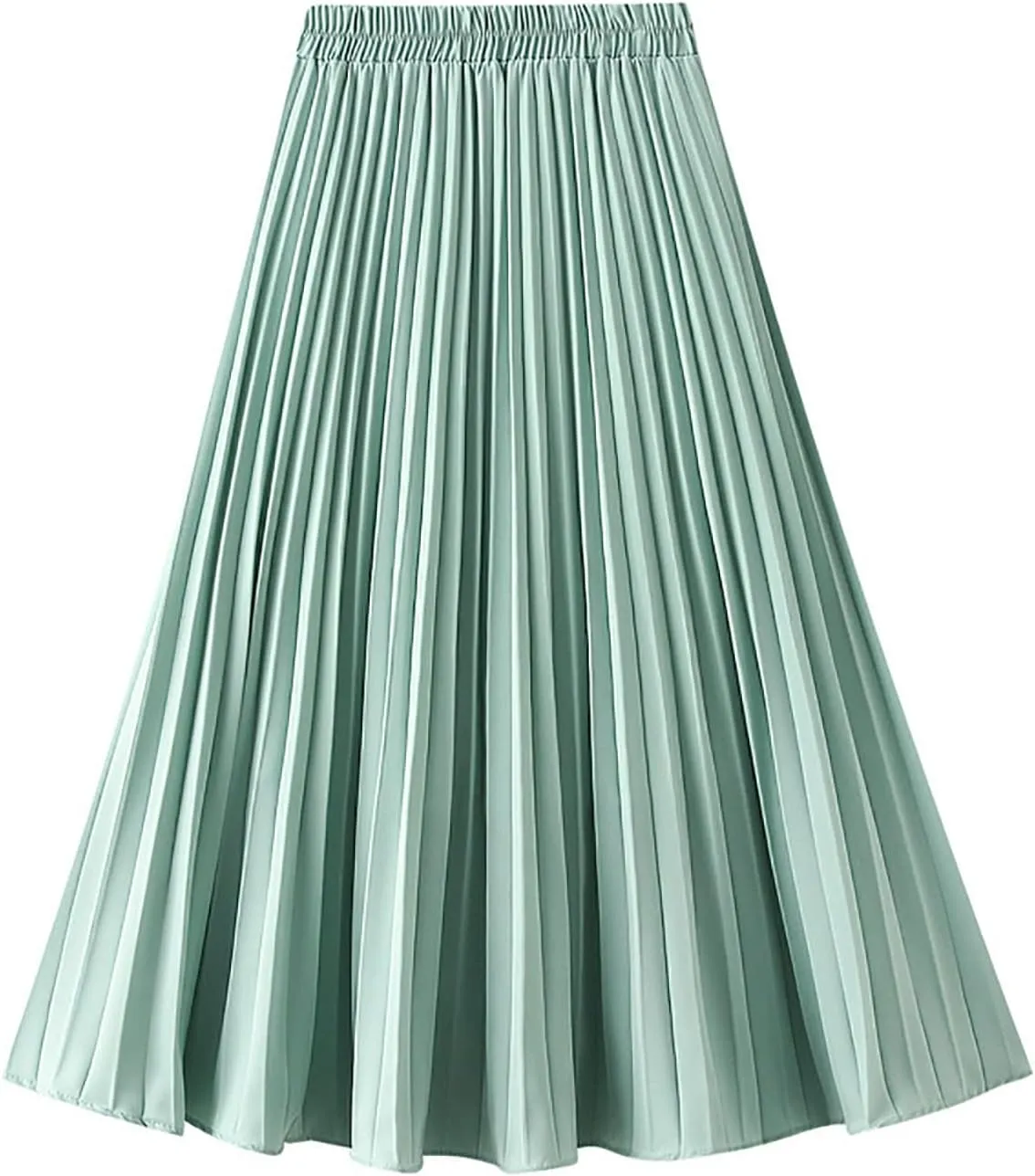 HGps8w Women Elegant Pleated Skirt Solid Color High Elastic Waist Midi Swing A-line Skirts