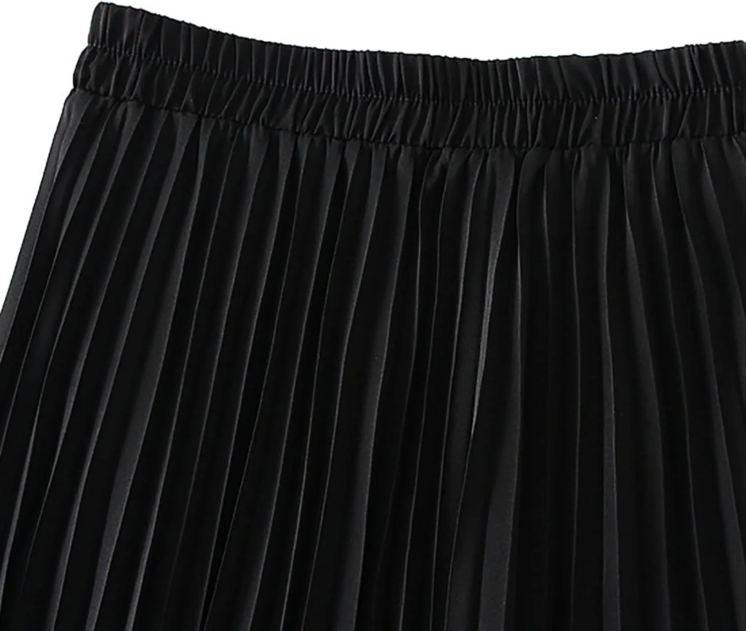 HGps8w Women Elegant Pleated Skirt Solid Color High Elastic Waist Midi Swing A-line Skirts