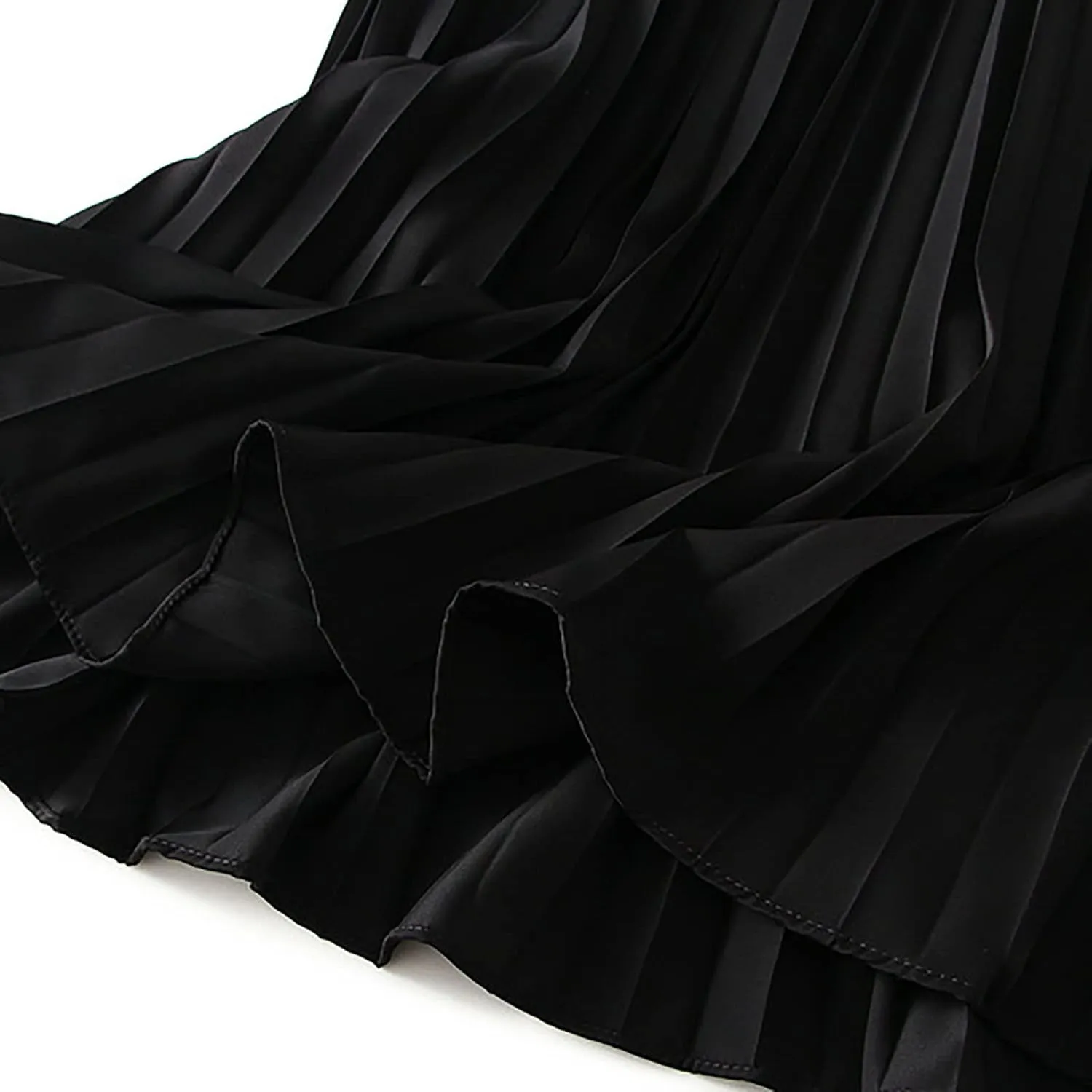 HGps8w Women Elegant Pleated Skirt Solid Color High Elastic Waist Midi Swing A-line Skirts