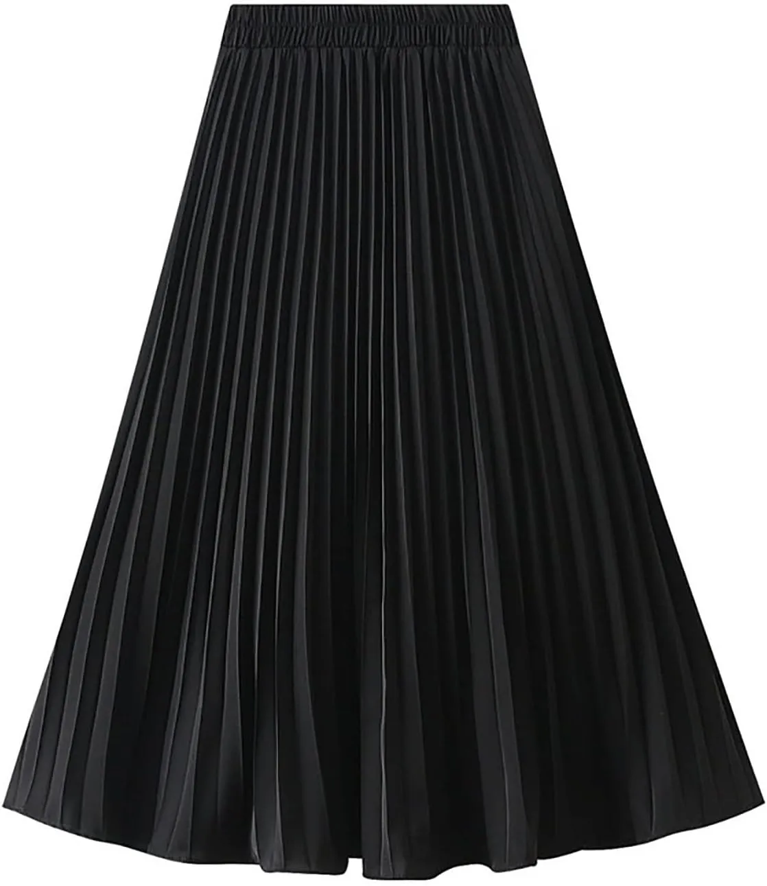 HGps8w Women Elegant Pleated Skirt Solid Color High Elastic Waist Midi Swing A-line Skirts