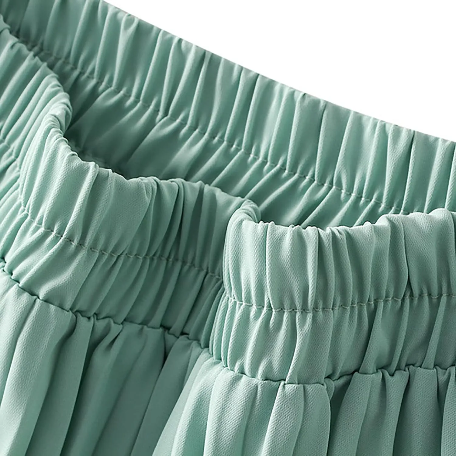 HGps8w Women Elegant Pleated Skirt Solid Color High Elastic Waist Midi Swing A-line Skirts