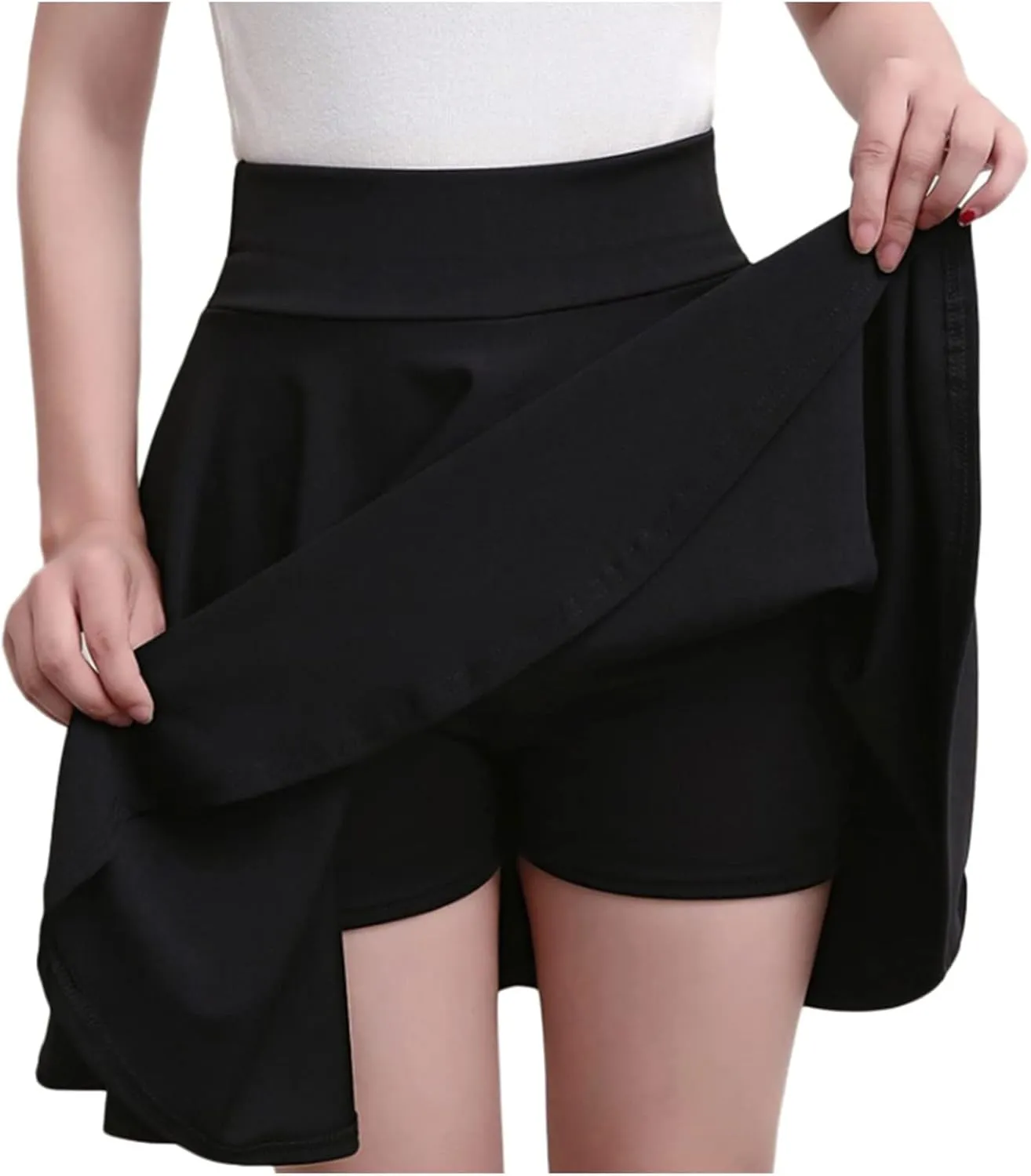 HGps8w Women's Basic A-Line Skirts Versatile Stretchy High Waisted Flared Casual Mini Skater Skirt with Under Shorts