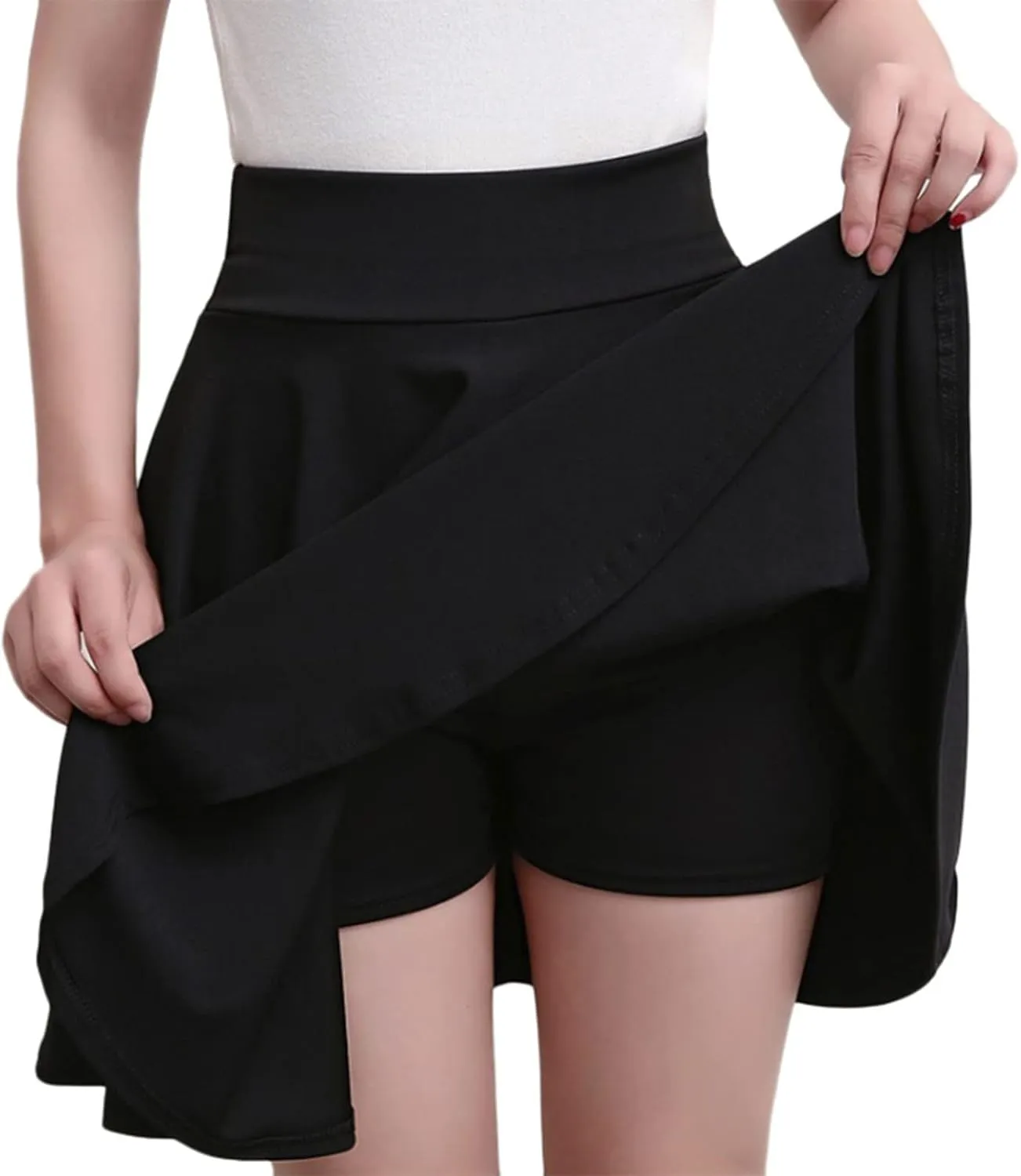 HGps8w Women's Basic A-Line Skirts Versatile Stretchy High Waisted Flared Casual Mini Skater Skirt with Under Shorts