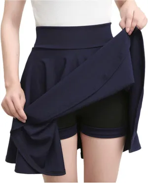 HGps8w Women's Basic A-Line Skirts Versatile Stretchy High Waisted Flared Casual Mini Skater Skirt with Under Shorts