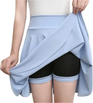 HGps8w Women's Basic A-Line Skirts Versatile Stretchy High Waisted Flared Casual Mini Skater Skirt with Under Shorts