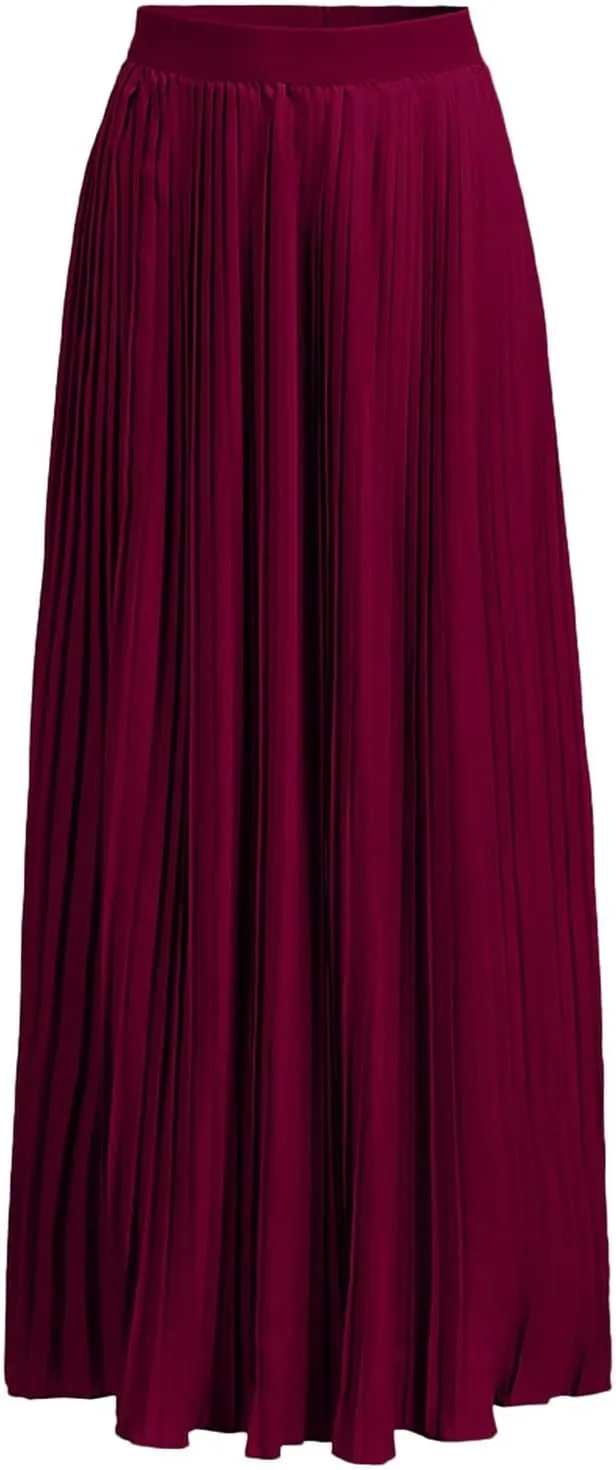 HGps8w Women's Flowy Pleated Maxi Skirt 2025 Summer Vintage Elegant High Waisted Plain Long Skirts