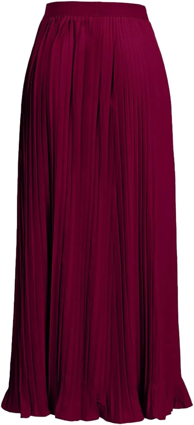 HGps8w Women's Flowy Pleated Maxi Skirt 2025 Summer Vintage Elegant High Waisted Plain Long Skirts