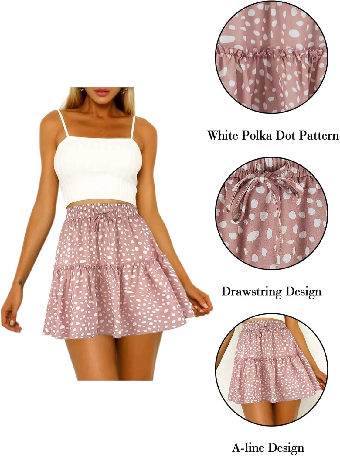 Hibluco Women' Floral Layered Ruffles Tie up High Waist Short Pleated Skirt