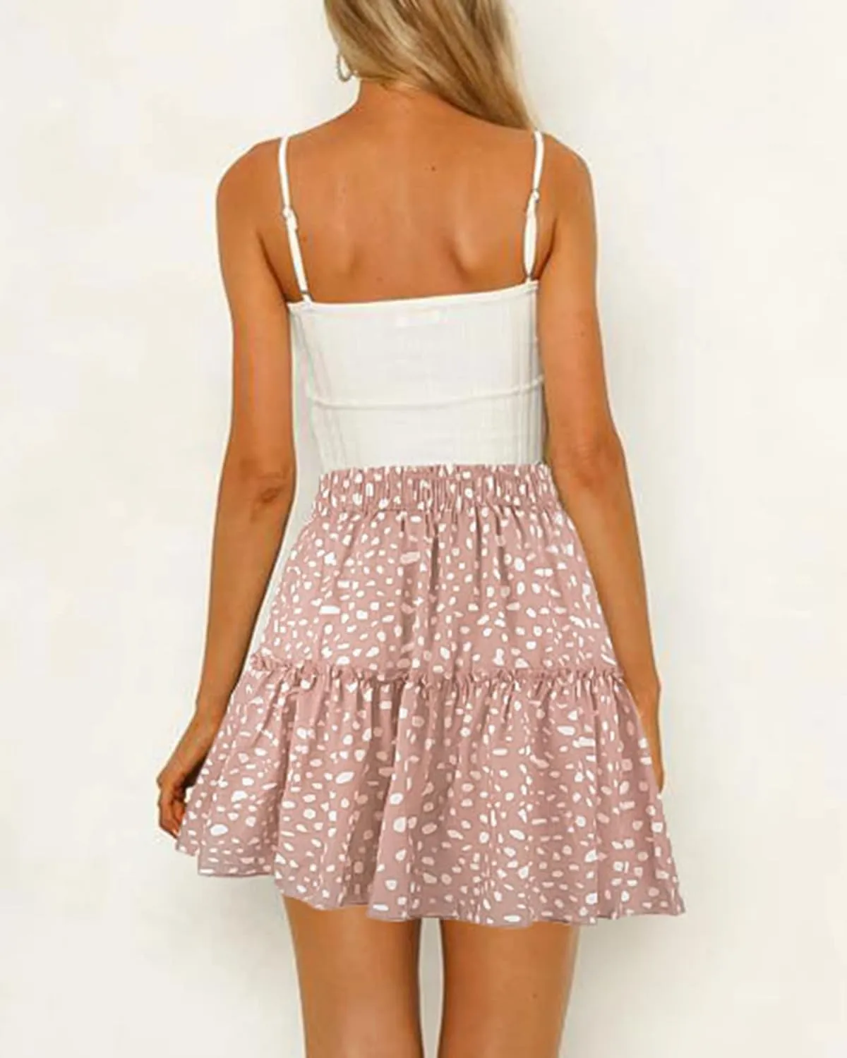 Hibluco Women' Floral Layered Ruffles Tie up High Waist Short Pleated Skirt