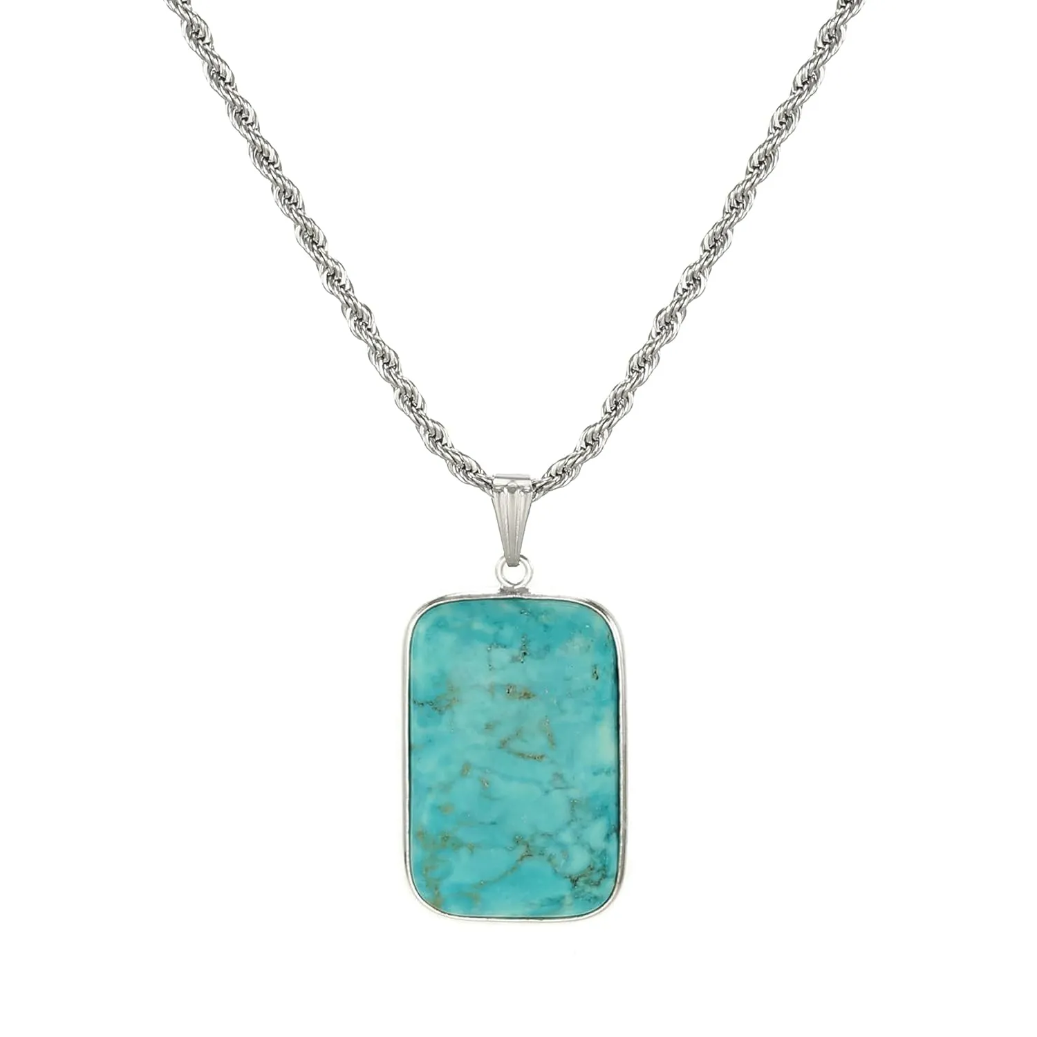 High Quality Unisex Solid Stainless Steel Rope Chain with Turquoise Magnesite Pendant  19  inches