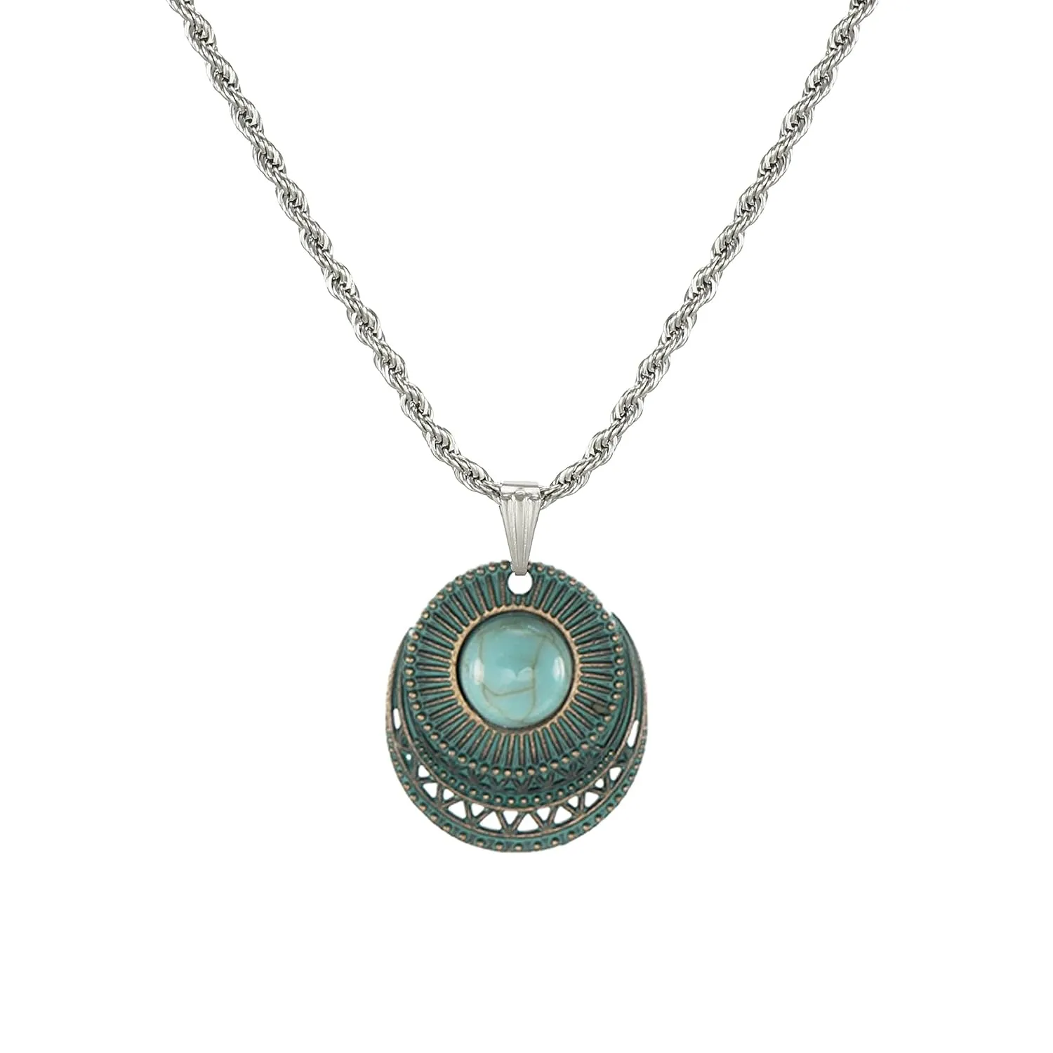 High Quality Unisex Stainless Steel Rope Chain with Copper and Turquoise Pendant  19  inches