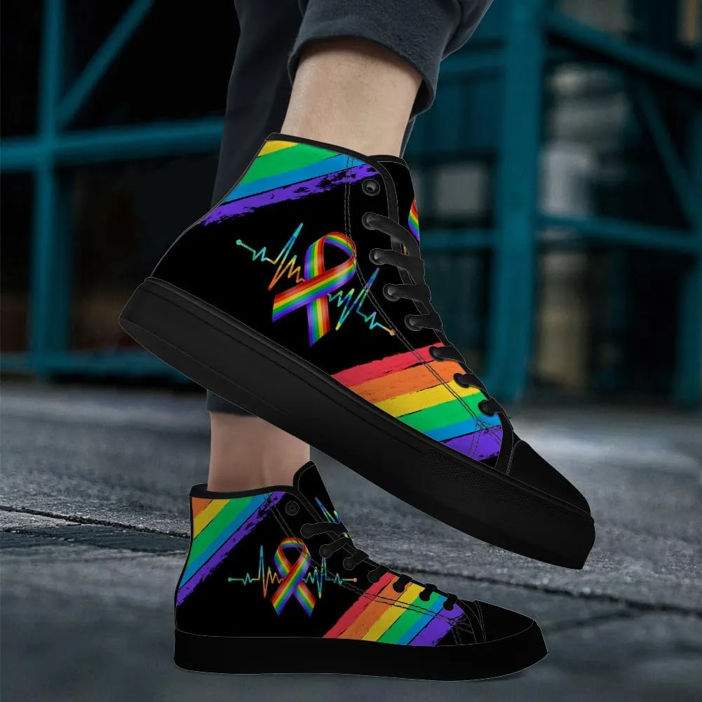 High Top Shoes for Men Women LGBT High Top Canvas Sneakers Casual Shoes Gifts for Boyfriend Girlfriend