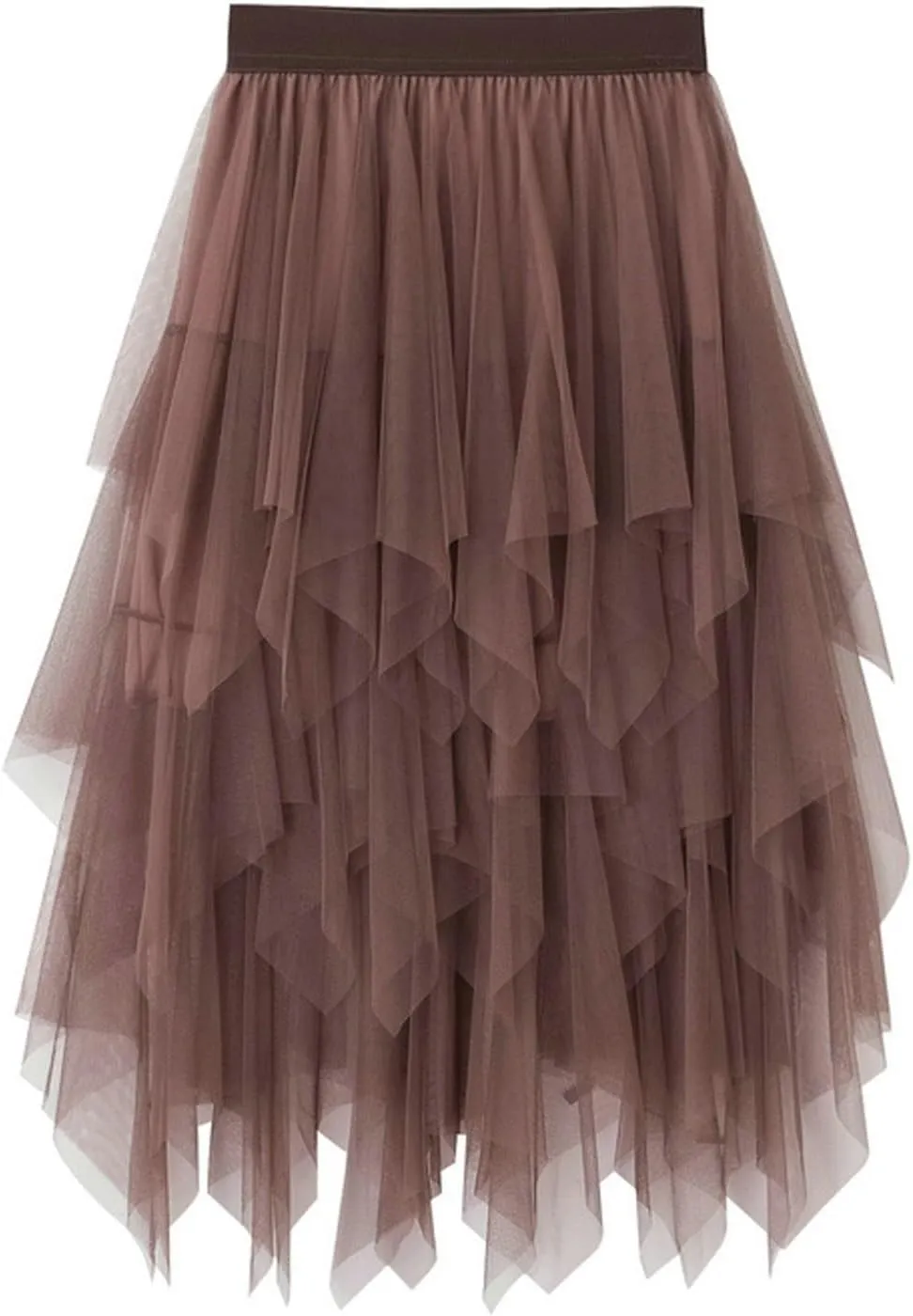 High Waisted Skirts for Women Elegant Peplum Sheer Mesh Bohemian Midi Length Flowy Skirt Petal-Like Layered