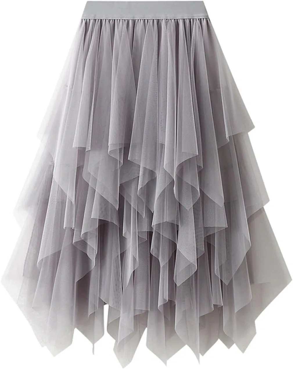 High Waisted Skirts for Women Elegant Peplum Sheer Mesh Bohemian Midi Length Flowy Skirt Petal-Like Layered