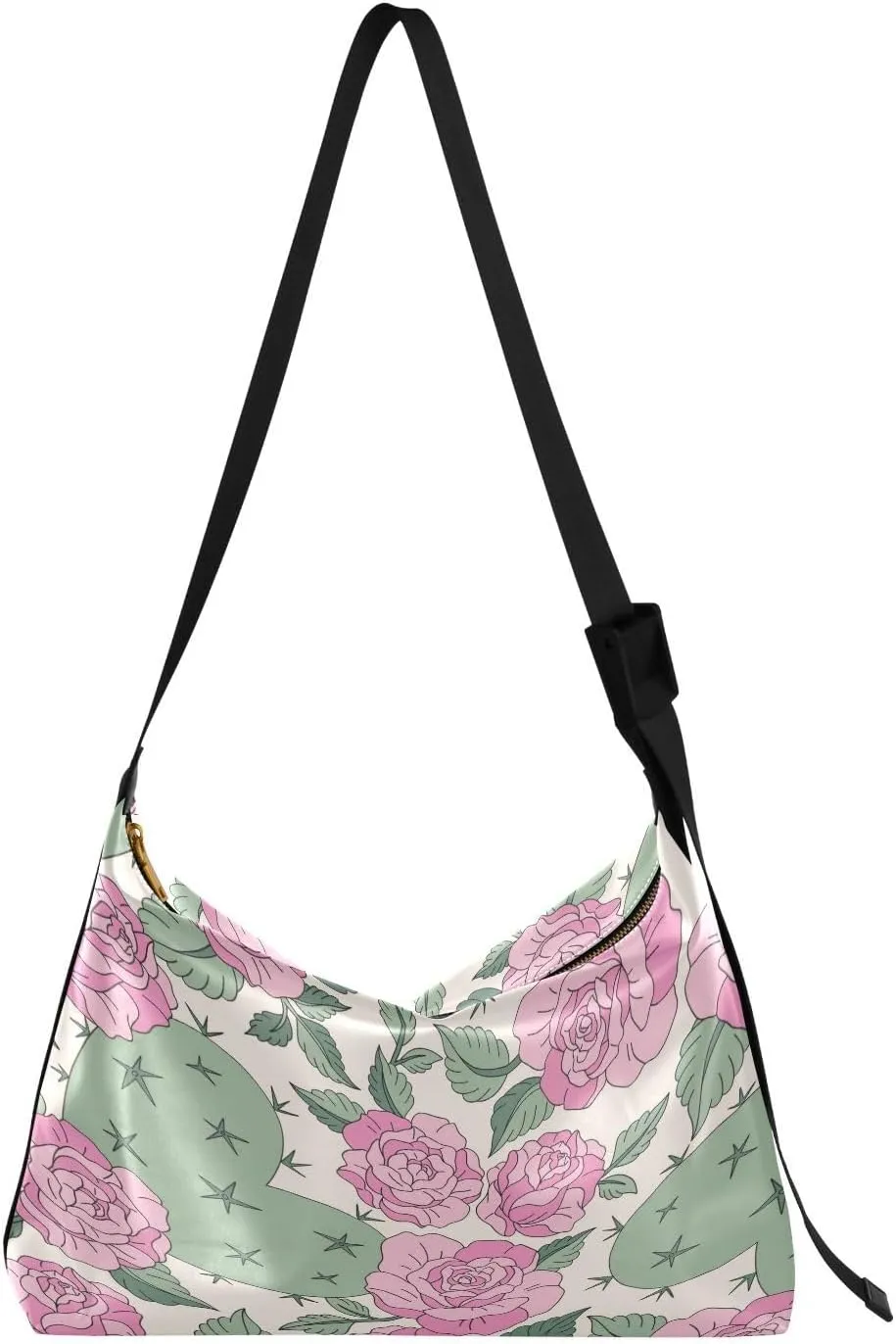 Hippie Heart Shape Hobo Crossbody Bags for Women Leather Large Shoulder Bag Cross Body Howdy Cactus Flowers Rose Trendy Womens Tote Bags Handbag for Travel Shopping