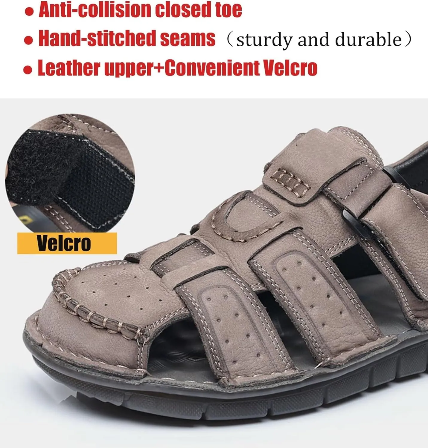 HNVAVQ Men's Sandals Outdoor Leather Fisherman Summer Sport Shoes Walking Beach Sandals Waterproof
