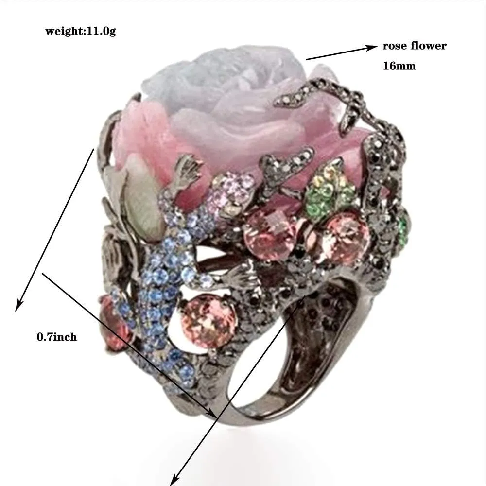 HSQYJ Retro Cocktail Statement Ring Antique Gold and Silver Tone Resin Stone Crystal Stacking Rings Cluster Statement Ring for Men Women