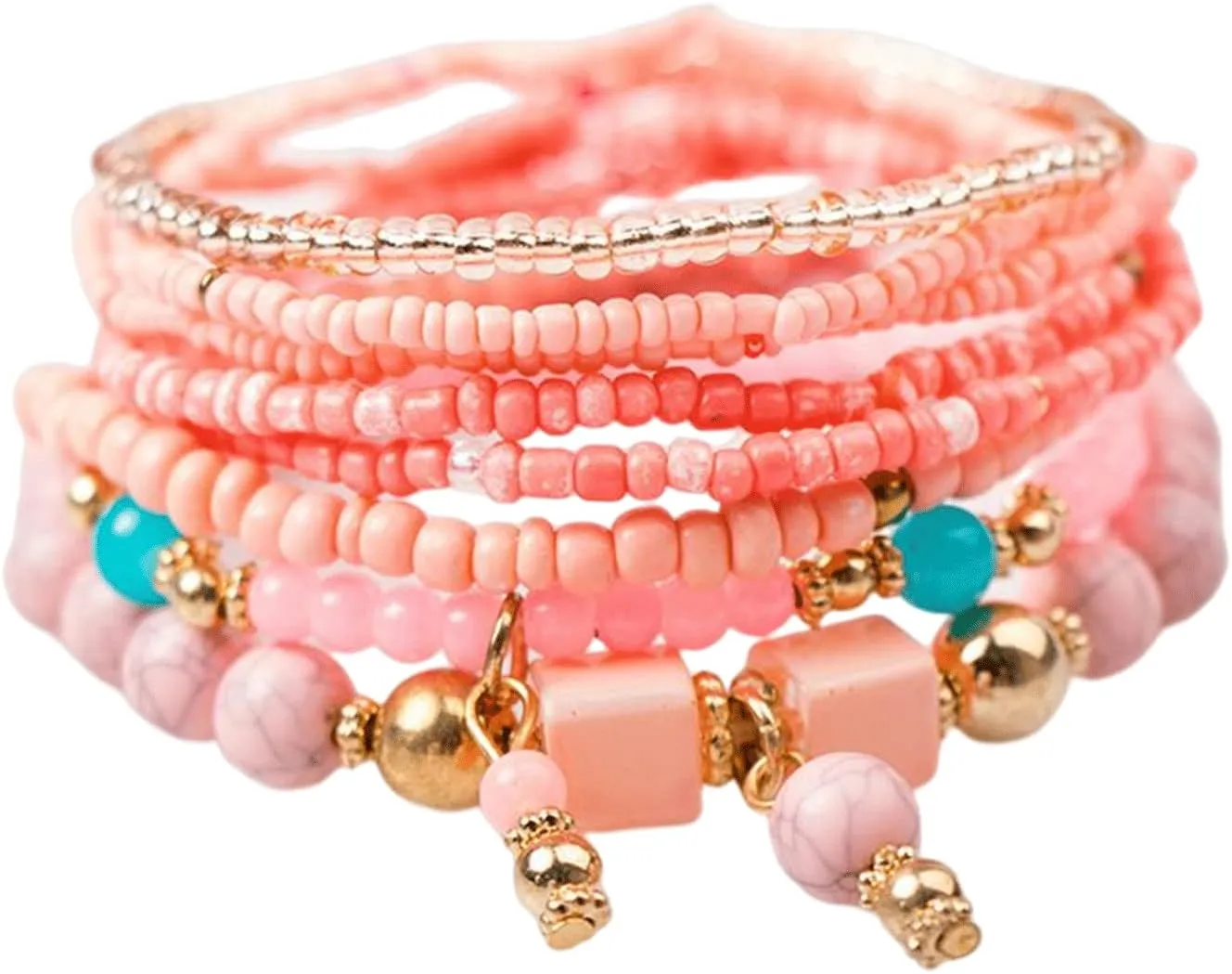 HUASAI Beaded Bracelet for Women Boho Multilayer Tassel Bracelet Stackable Stretch Bracelet Ethnic Bracelet Handmade Adjustable Bead Bracelet
